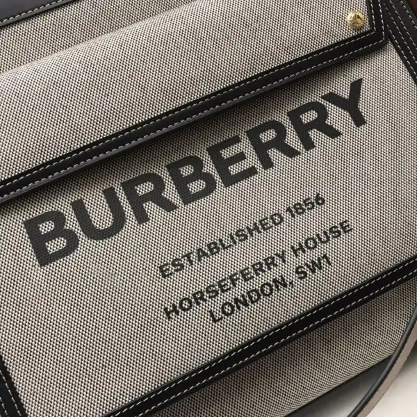 BURBERRY Medium Two-tone Canvas and Leather Pocket Tote 0124