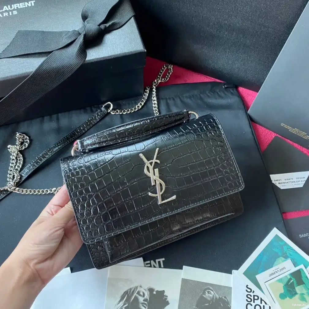 CROCODILE-EMBOSSED SUNSET YSL IN LEATHER SHINY 0212